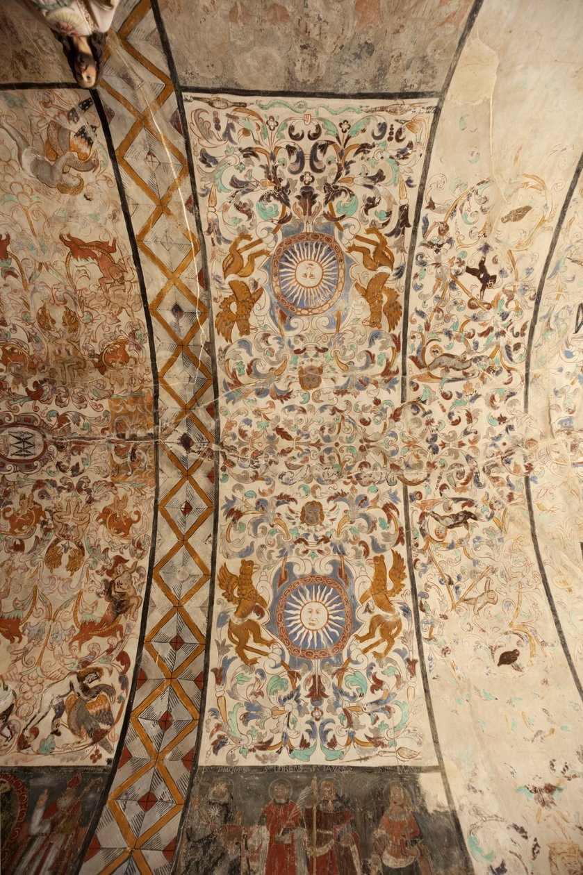 Parochiekerk (Església de la Mare de Déu de Solers). Interieur. Het schip, de plafonds. Muurschilderingen. 16e eeuw (?). door French School