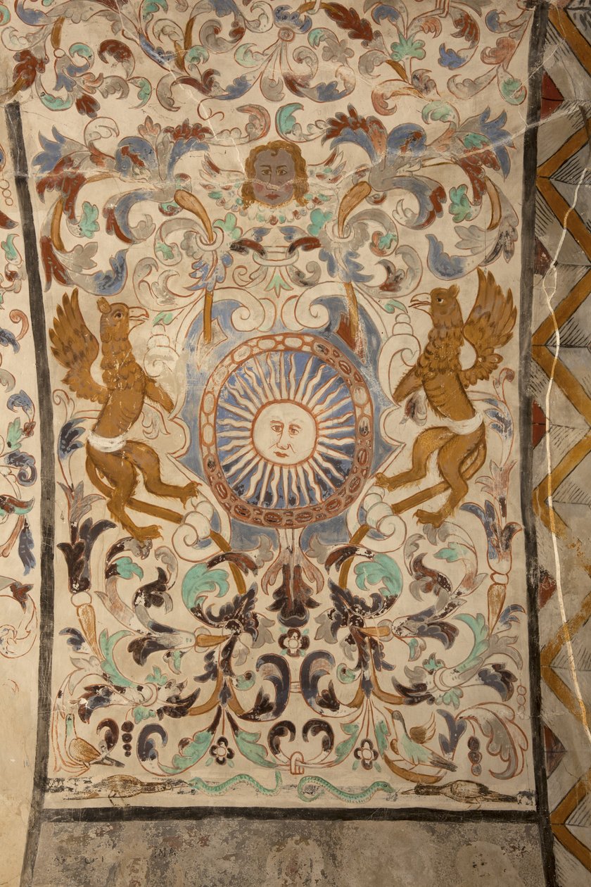 Parochiekerk (Església de la Mare de Déu de Solers). Interieur. De beuken. Muurschilderingen. Detail. 16e eeuw (?). door French School