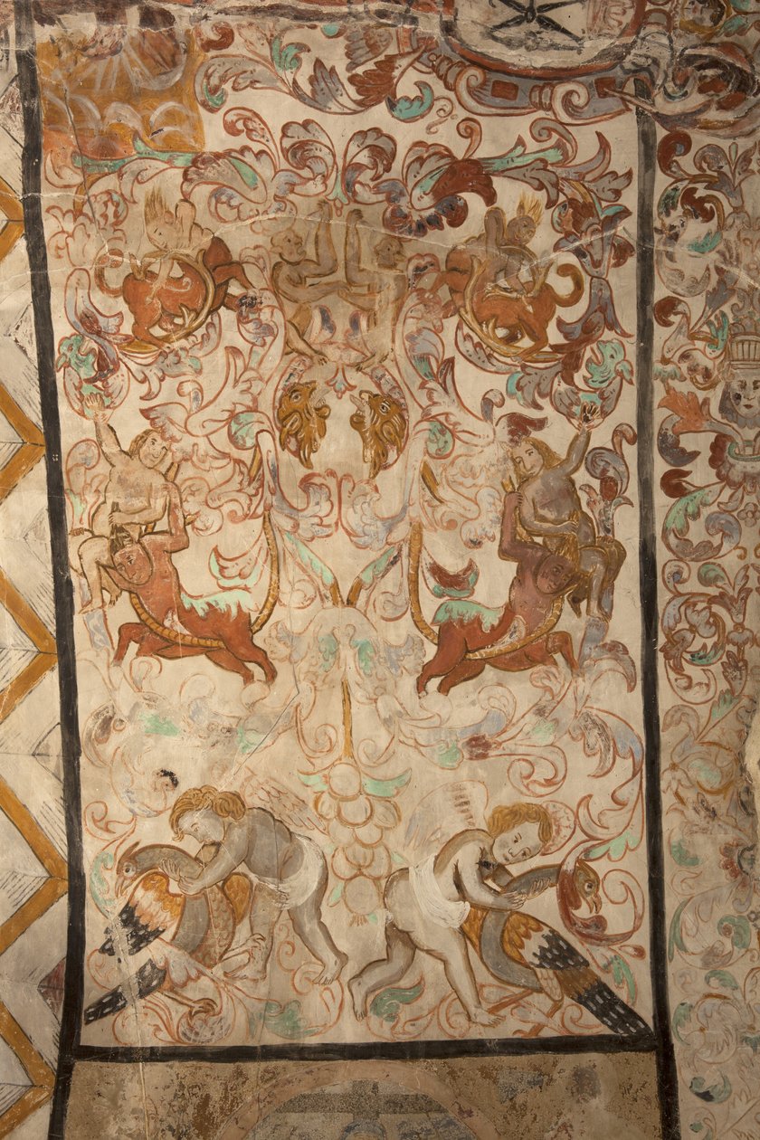 Parochiekerk (Església de la Mare de Déu de Solers). Interieur. De beuken. Muurschilderingen. Detail. 16e eeuw (?). door French School