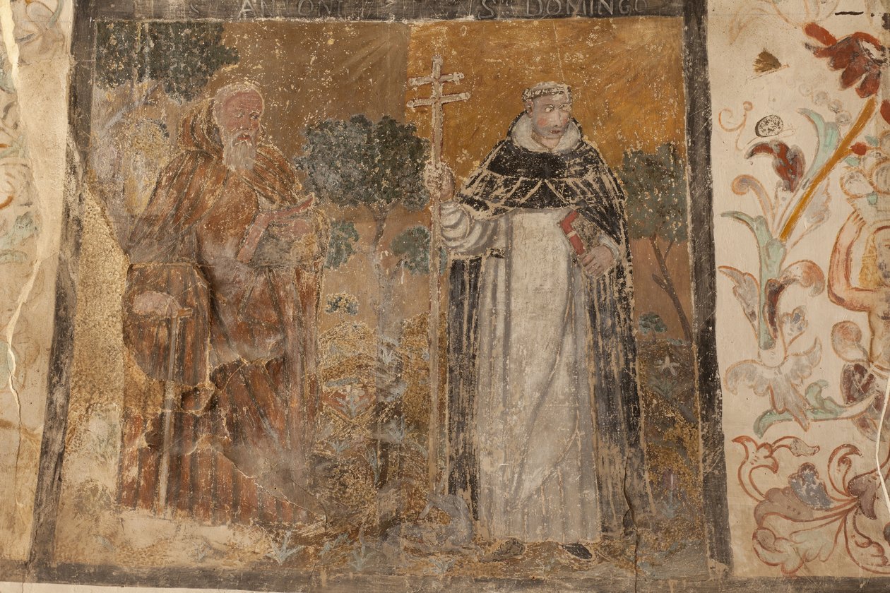Parochiekerk (Església de la Mare de Déu de Solers). Interieur. De beuken. Muurschilderingen. (detail) 16e eeuw (?) door French School