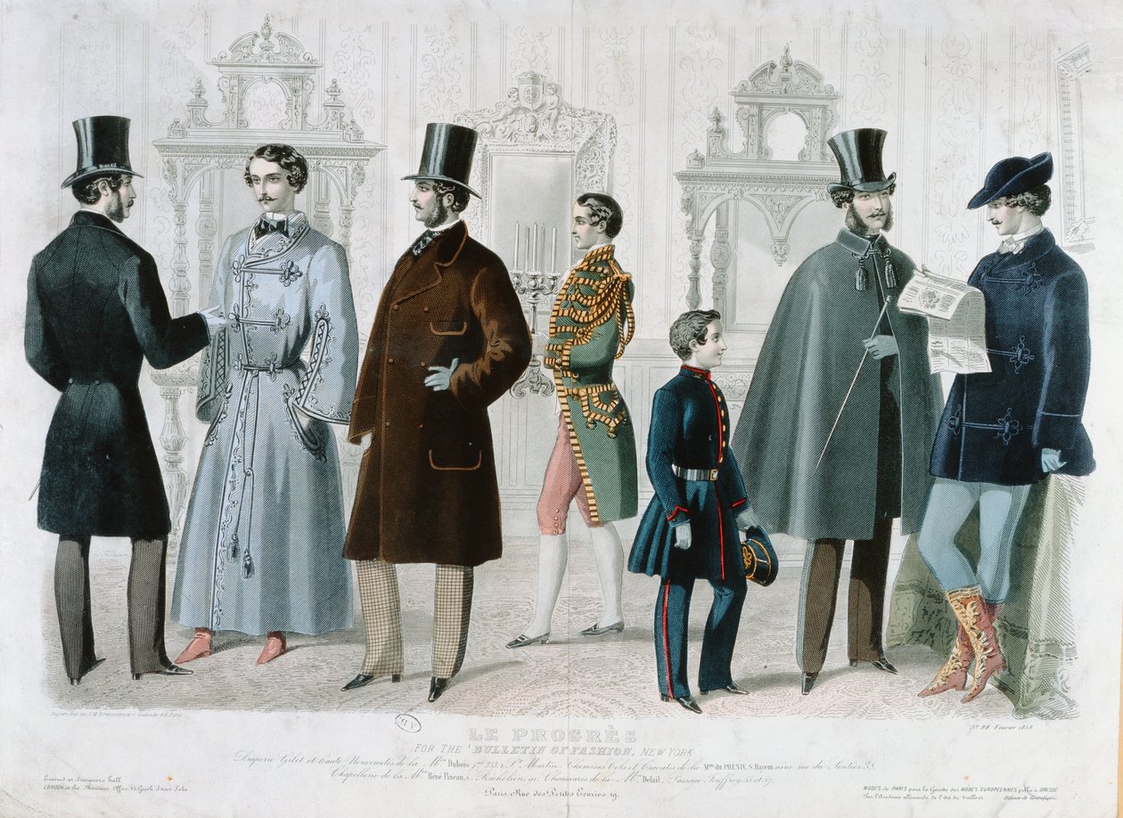 Parijse modeplaat voor het Bulletin of Fashion, New York, februari 1858 door French School