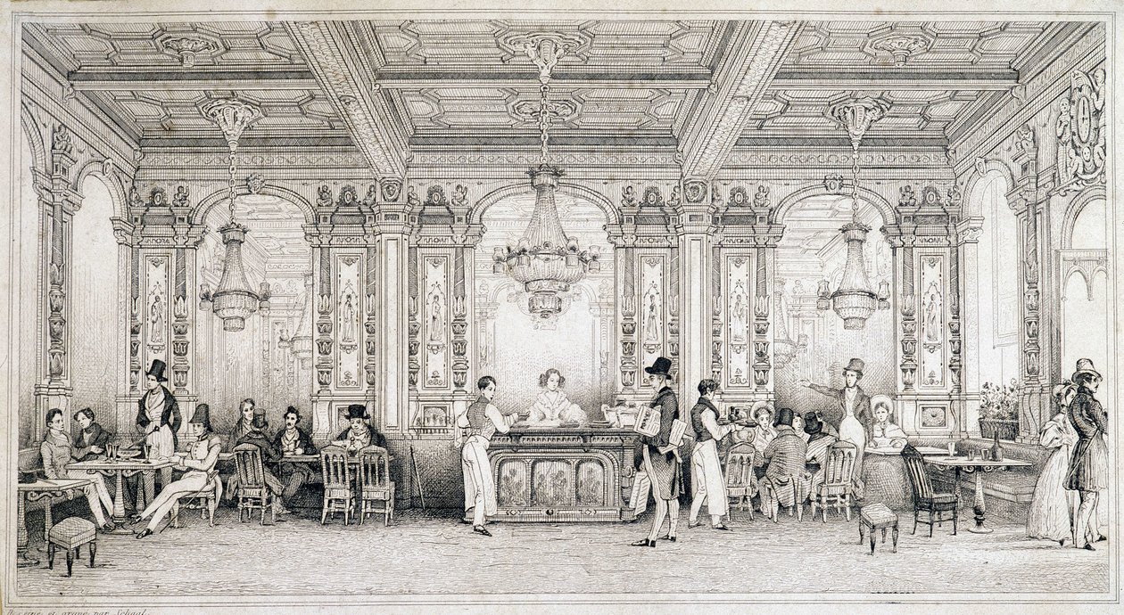 Parijse café aan het begin van de 19e eeuw. door French School