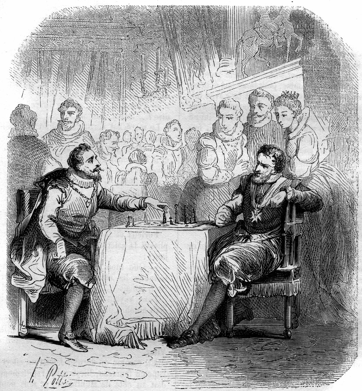 Partij schaak tussen Hendrik IV van Frankrijk en de hertog van Vendôme. door French School