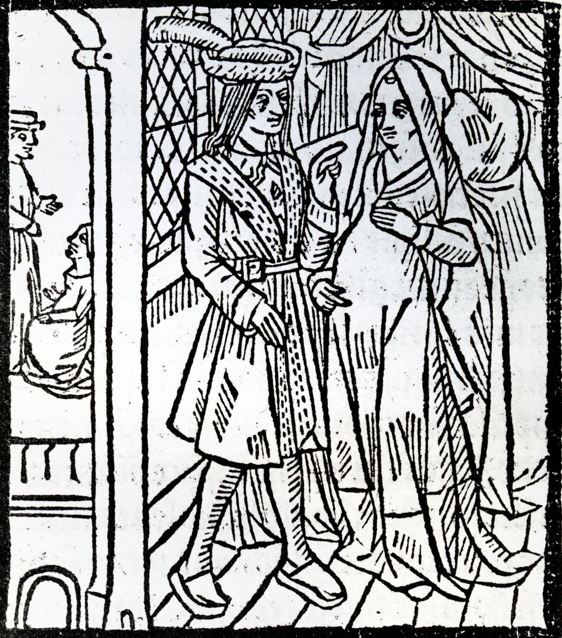 Pathelin en Guillemette, uit De Farce van Meester Pierre Pathelin, ca. 1465 door French School