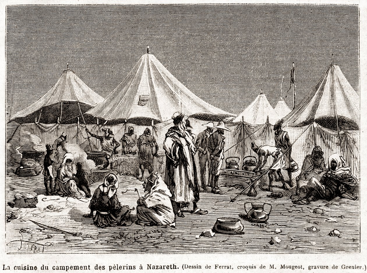 Boetedoening Pelgrimstocht naar de Heilige Plaatsen van 25 april tot 8 juni 1882 (gravure) door French School