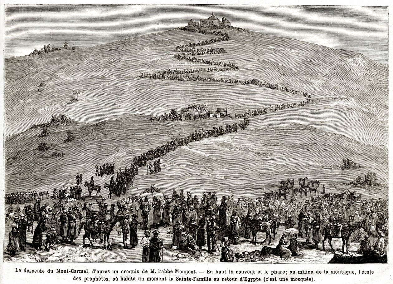 Boetedoening Pelgrimstocht naar de Heilige Plaatsen van 25 april tot 8 juni 1882 (gravure) door French School