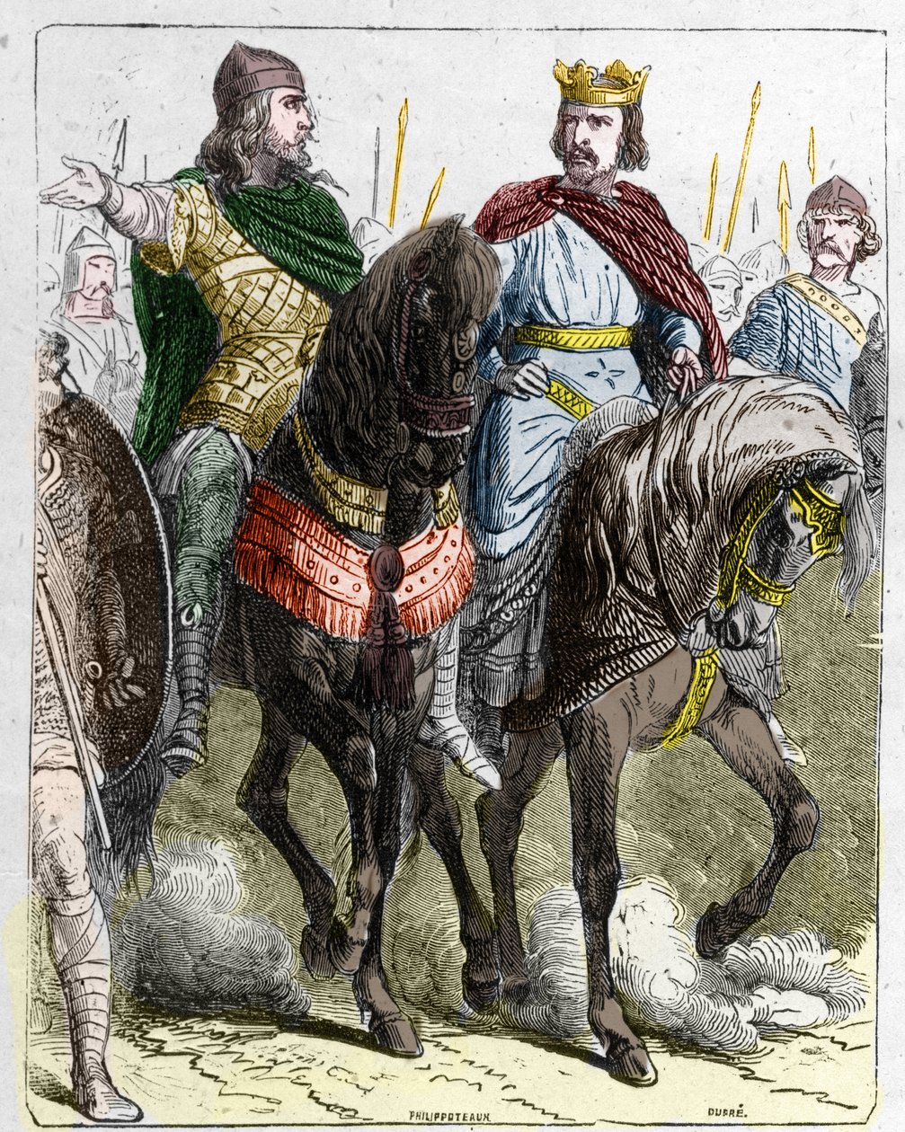 Pepijn II van Herstal, bekend als Pepijn de Dikke of Pepijn de Jonge met Clovis III, koning van de Franken van 691 tot 695. door French School