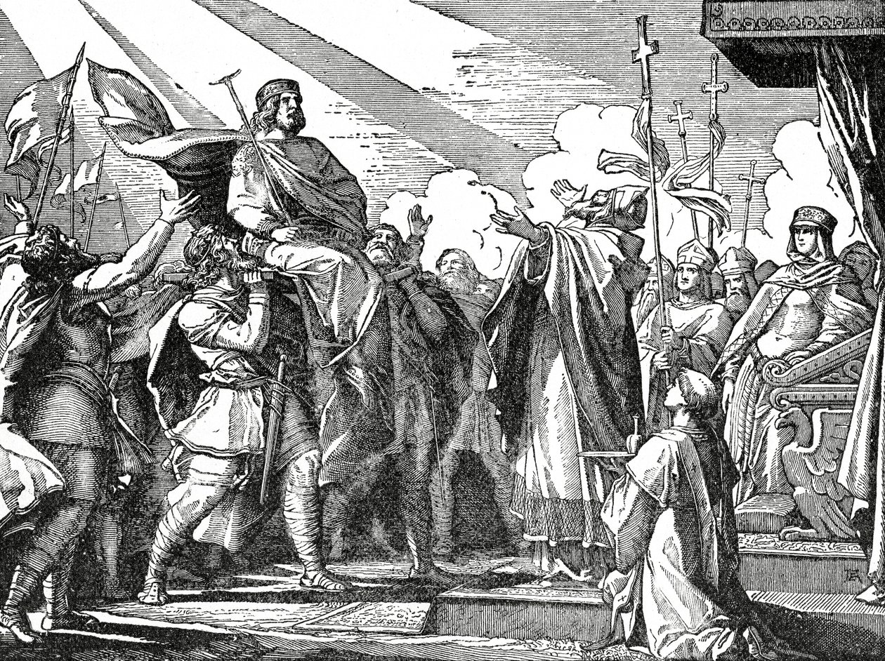 Pepijn uitgeroepen tot koning van de Franken in 751, c.1890 door French School