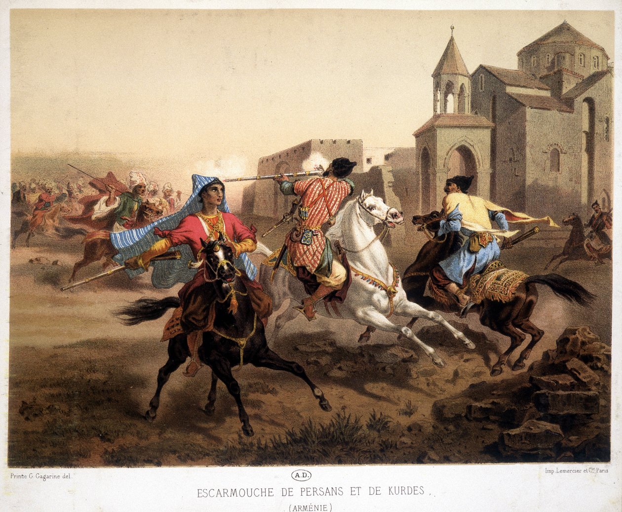 Perzische en Koerdische Schermutseling in Armenië - lithografie door French School