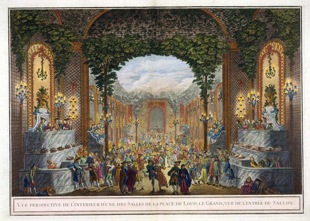 Perspectief Zicht op het Interieur van een van de kamers van de Place de Louis le Grand, Zicht op de ingang van de Salon door French School