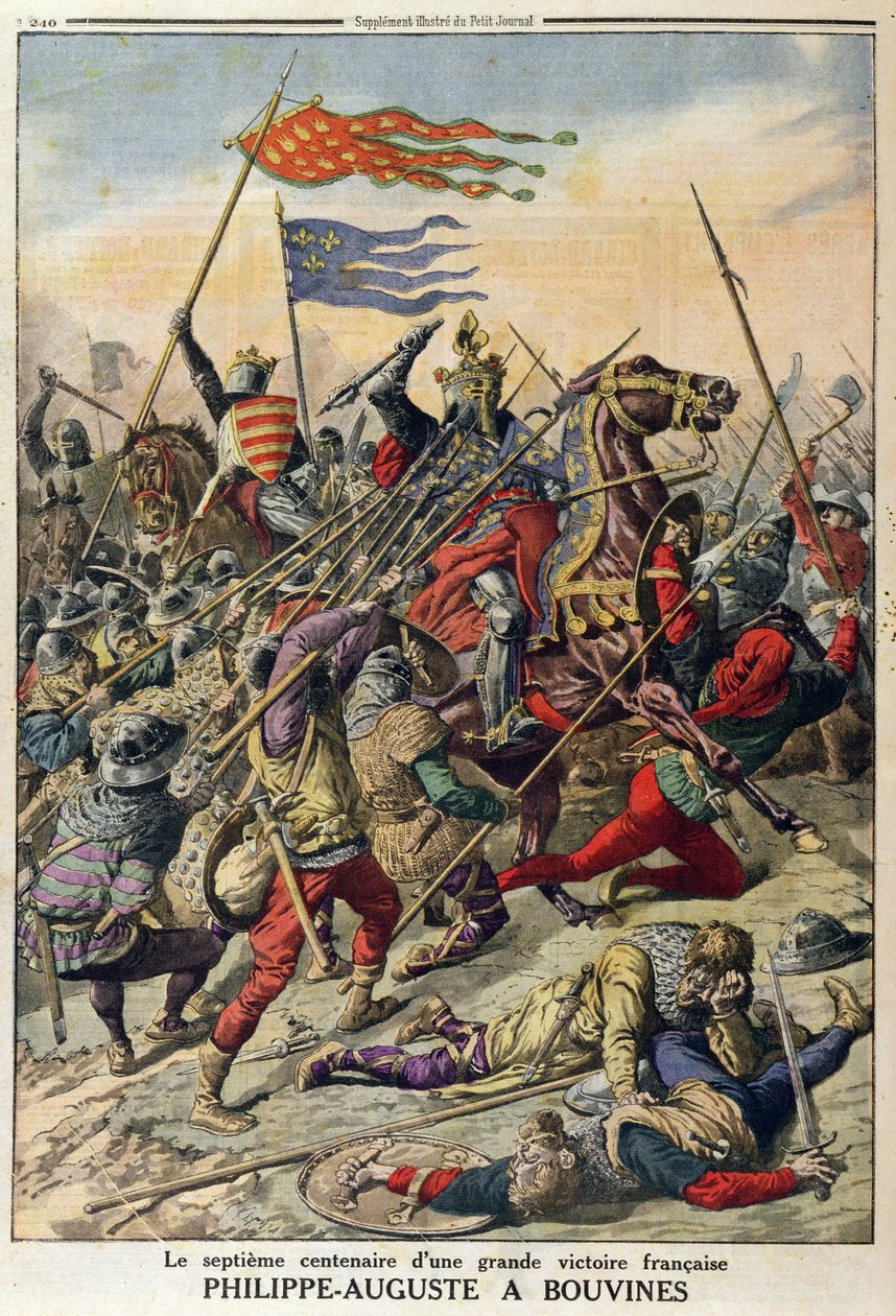 Philippe-Auguste bij Bouvines, illustratie uit Le Petit Journal, 27 juli 1914 door French School