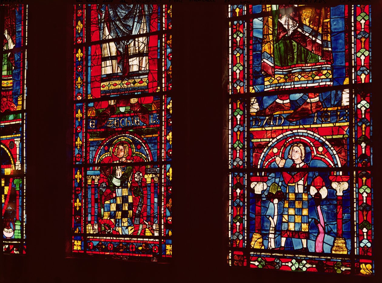 Pierre de Dreux (1190-1250) en zijn zoon Jean de Bretagne (1237-86) detail van een lancetvenster in het zuidelijke transept, c.1217-25 door French School