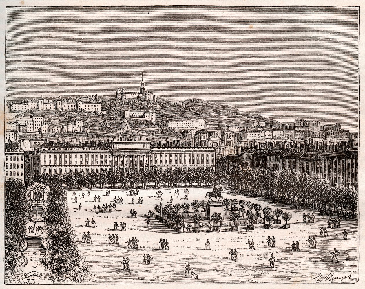 Place Bellecour of Place Louis-le-Grand - de grootste plaats van Lyon - gravure in 