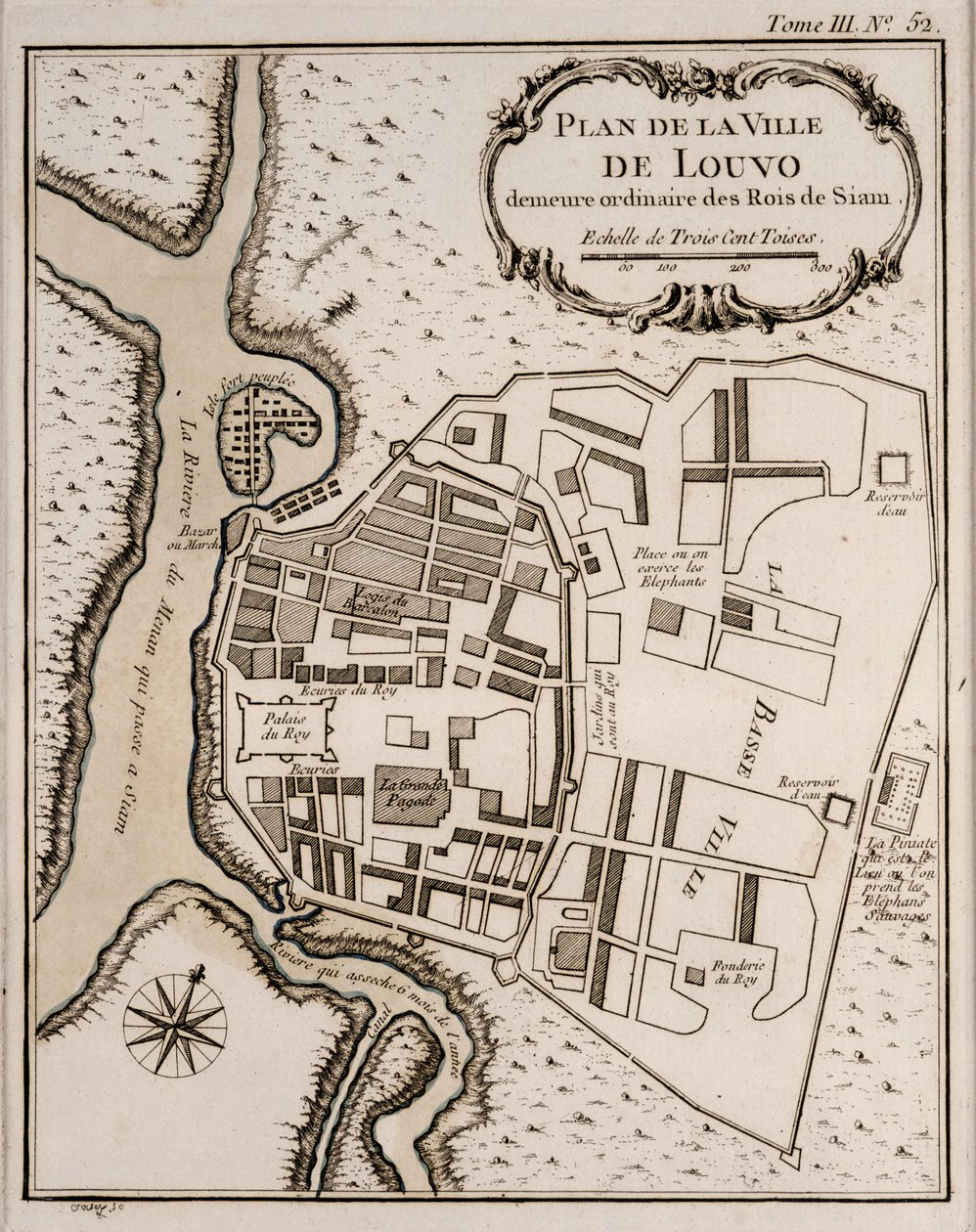 Plattegrond van Lopburi, 1751 door French School