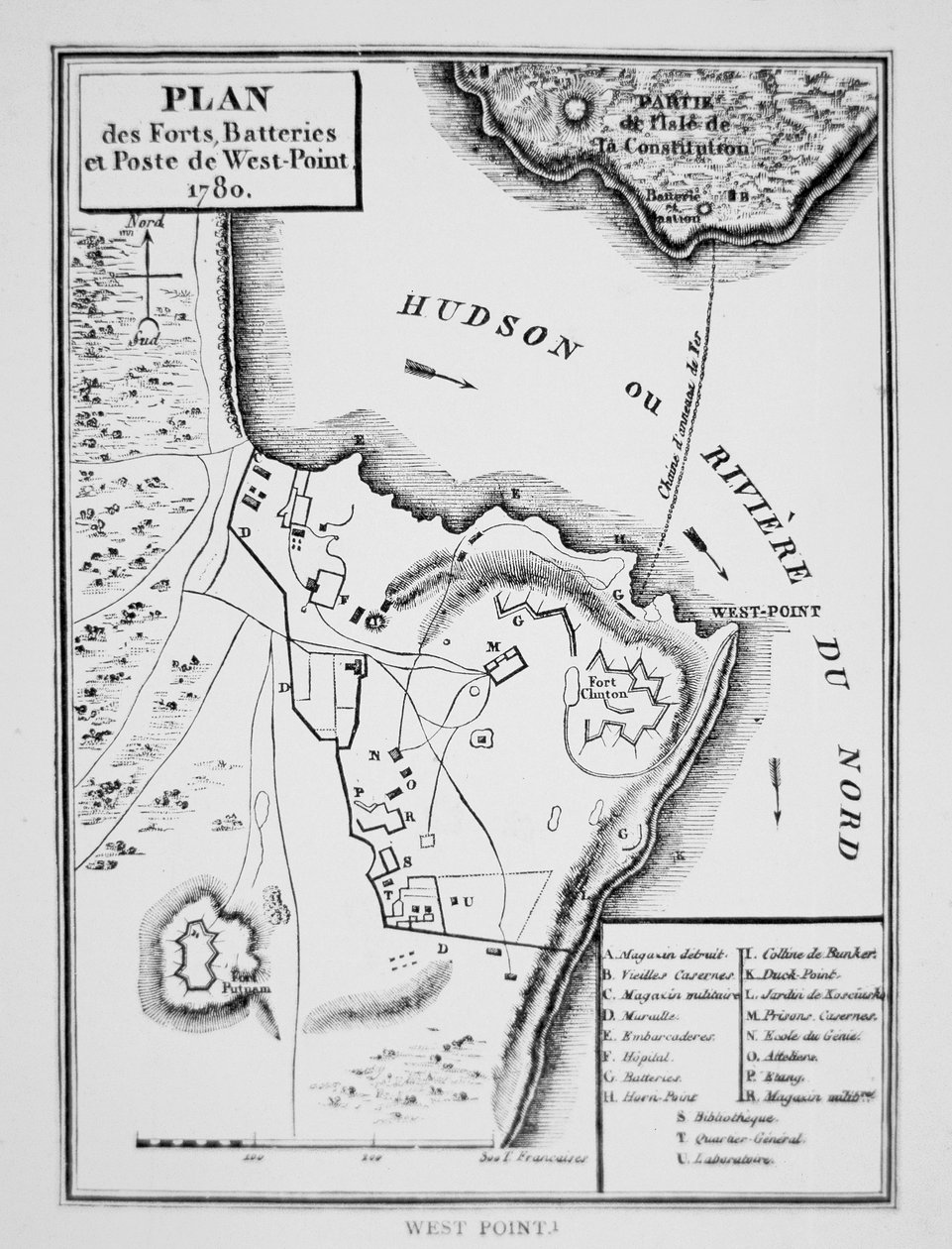 Plan van West Point, het sleutel fort dat Benedict Arnold aan de Britten wilde overdragen tijdens de Onafhankelijkheidsoorlog door French School