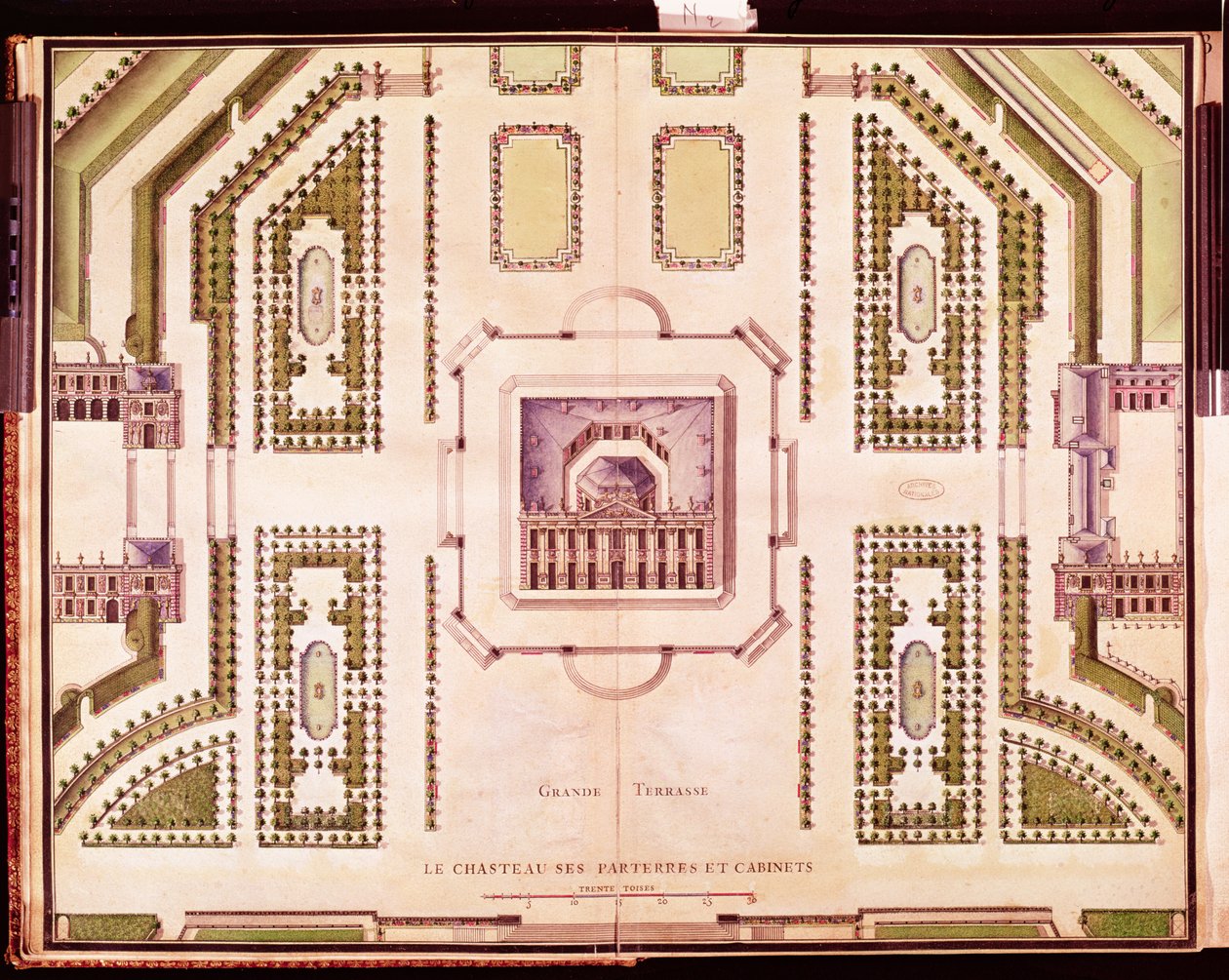 Plan van de Grand Terrasse van het Château de Marly, 1714 door French School