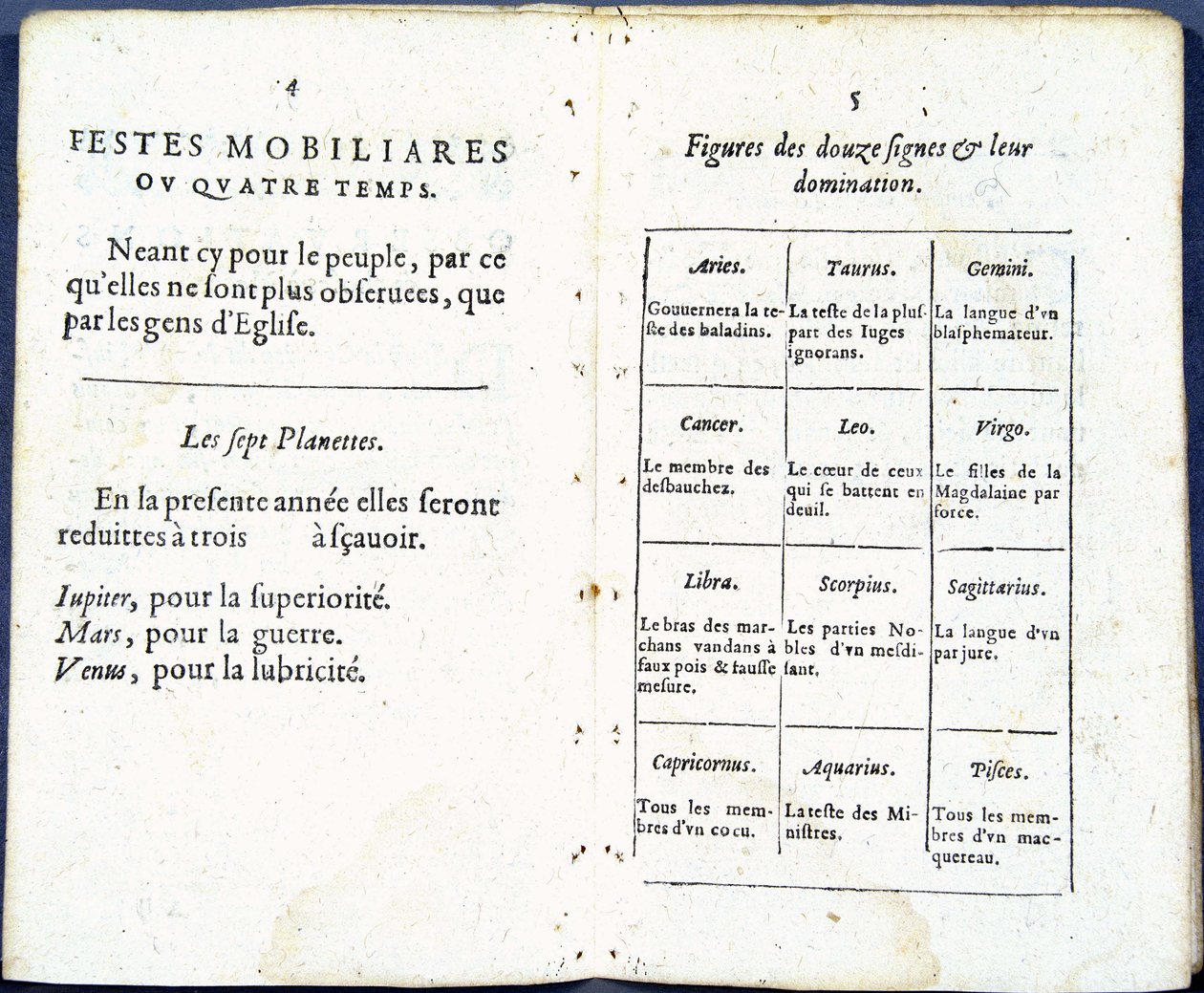 Planeten en astrologische tekens humoristisch behandeld - in Almanach pour le temps passé, door Jean Guerin door French School