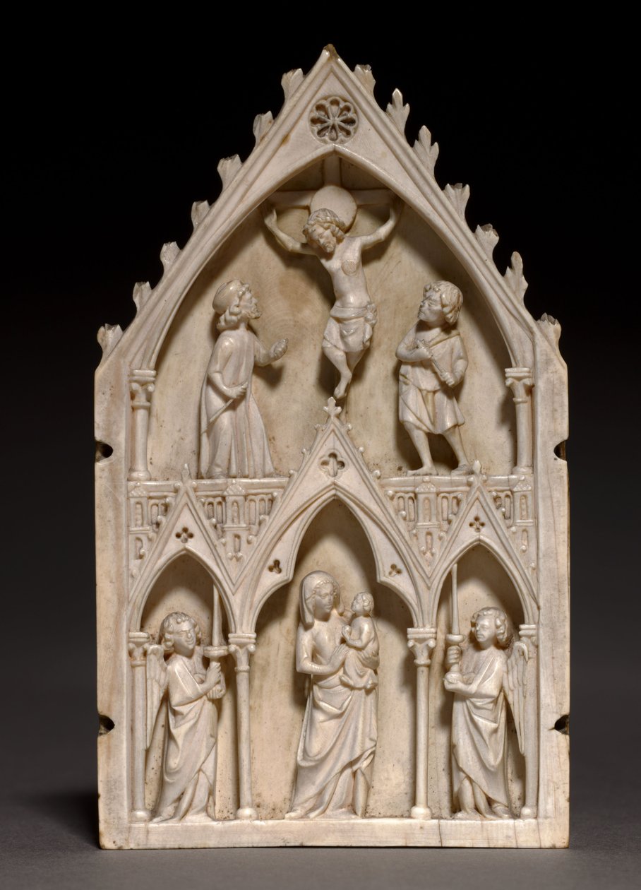 Plaquette: De Kruisiging en Maagd en Kind met Engelen, ca. 1250-1270 door French School