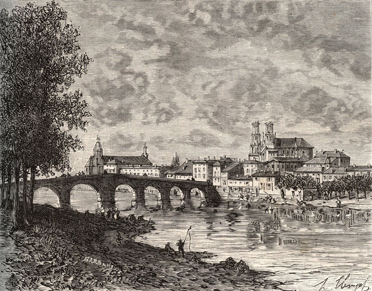Pont-a-Mousson - Meurthe-et-Moselle - gravure in La France illustree: geographie, histoire, administratie statistique door V.-A. Malt-Brown, 1884 door French School