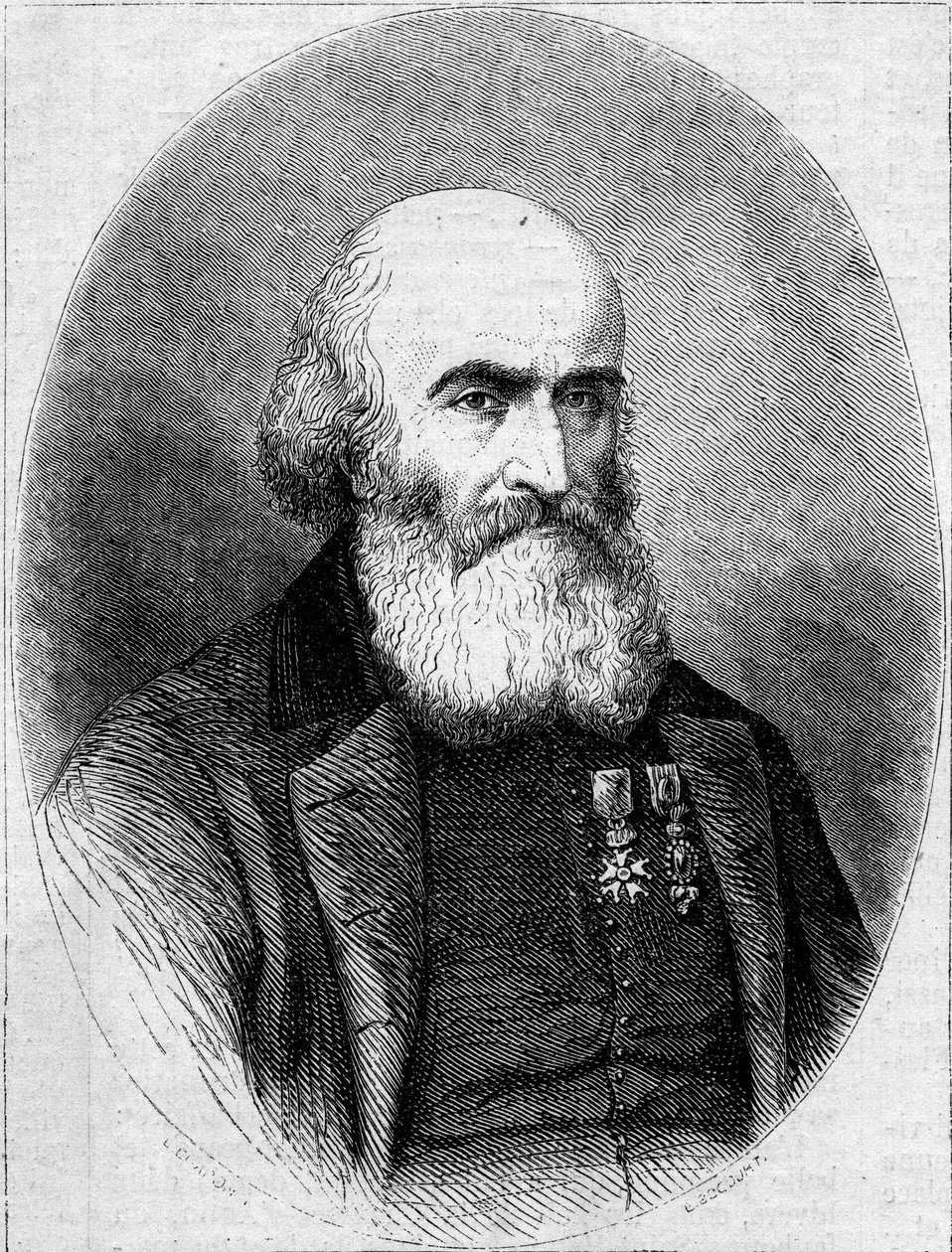 Portret van Abbe Francois Bourgade (1806-1866), Chamonier van de Saint Louis Kapel in Carthago (Tunesië). Gravure in 