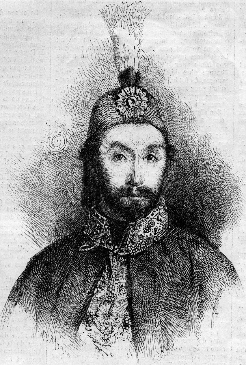 Portret van Abdulmecit I (1823-1861), sultan van het Ottomaanse Rijk. Gravure in 