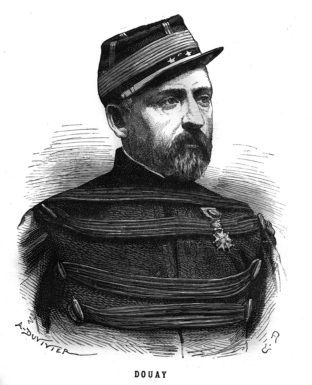 Portret van Abel Douay (1809-1870), een Franse generaal. Gravure in 