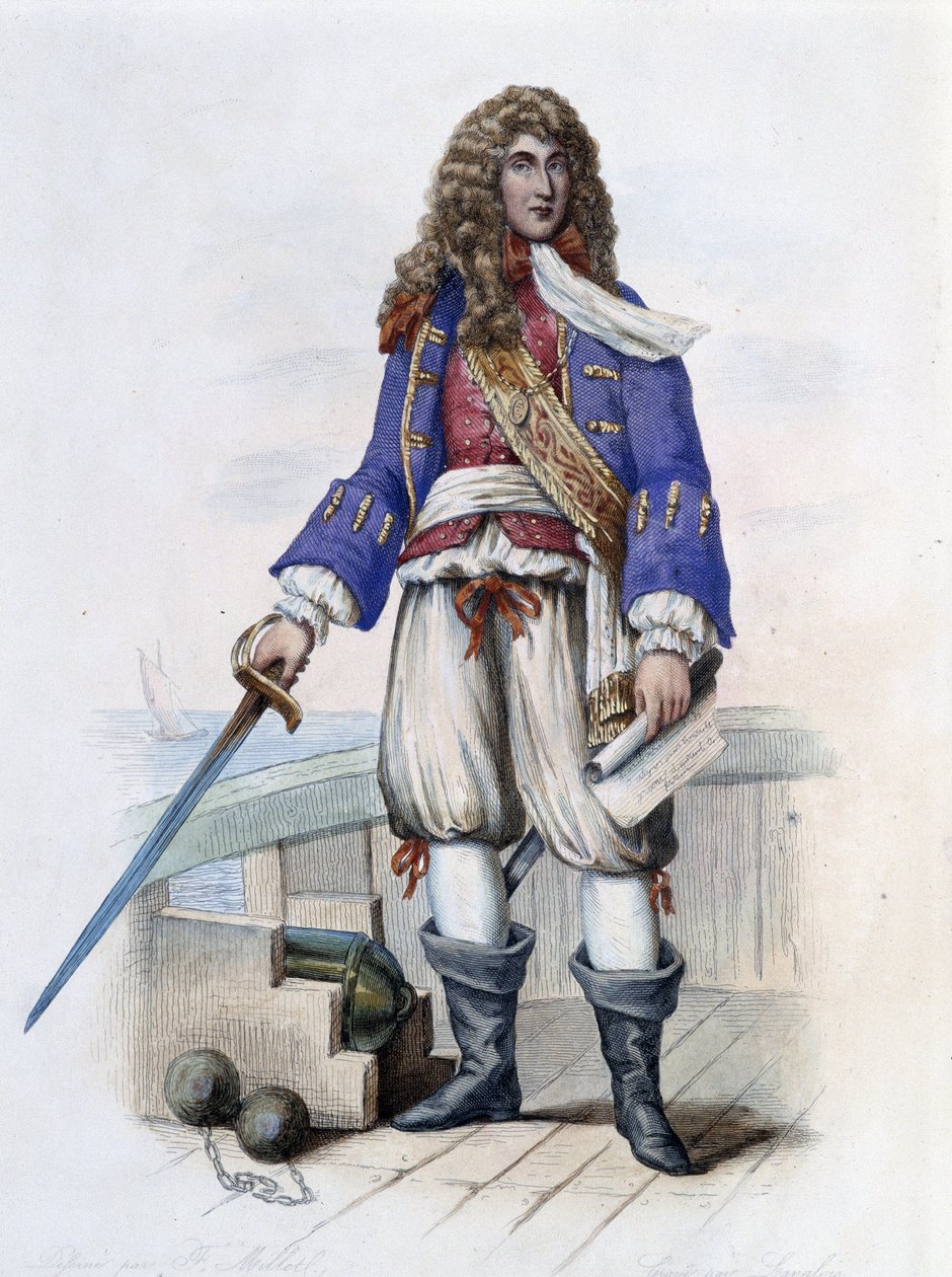 Portret van Admiraal Anne Hilarion de Costentin (Cotentin), Graaf van Tourville (1642-1701) - in "Le Plutarque francais", door Mennechet, Parijs door French School