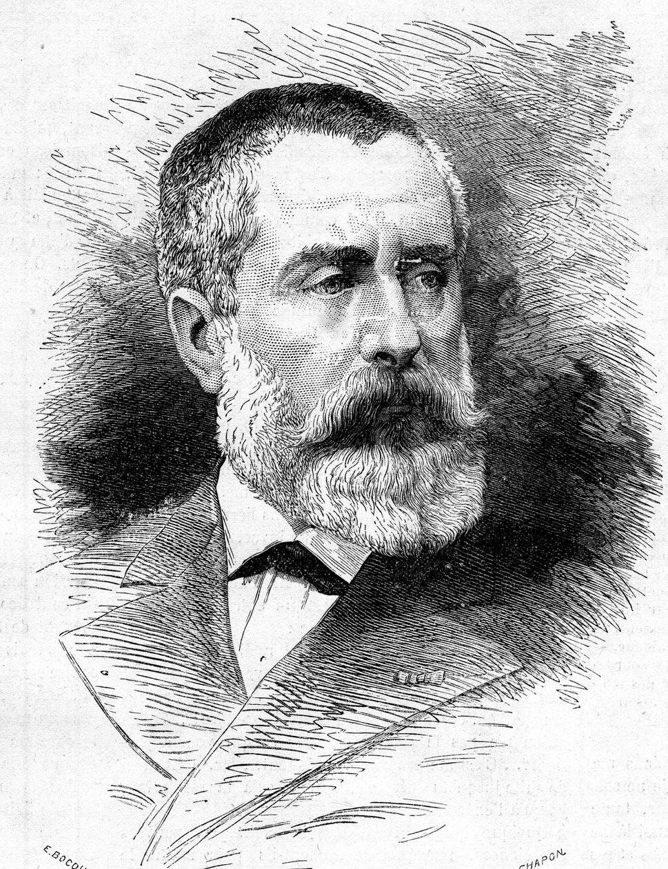 Portret van Auguste Emmanuel Vaucorbeil (1821-1884), Franse componist en directeur van de Parijse Opera. Gravure in 