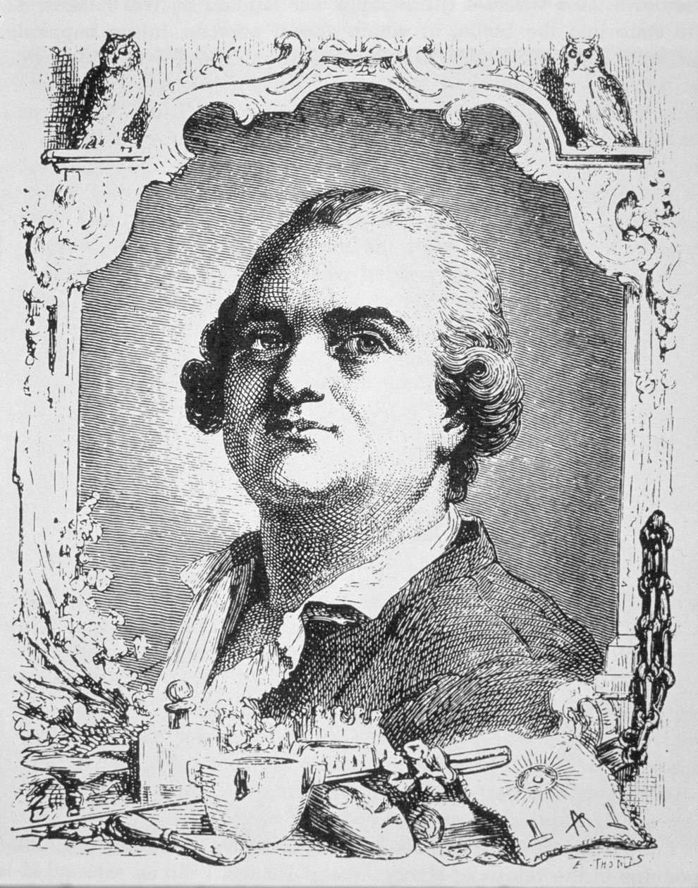 Portret van Cagliostro (1743-95) kopie van een illustratie uit Histoire de la Magie door Paul Christian, gebruikt in Geschiedenis van de Magie, gepubliceerd eind 19e eeuw door French School