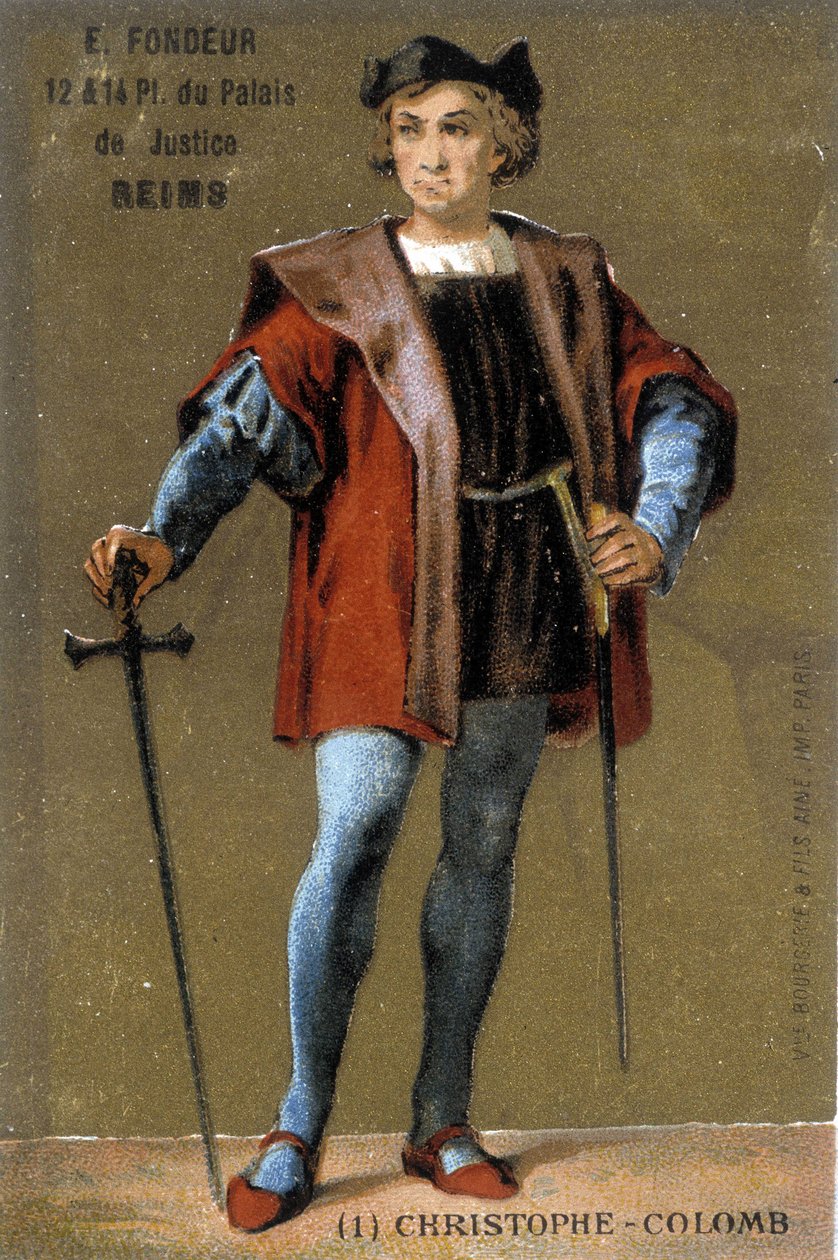 Portret van Christoffel Columbus. Chromolithografie uit de 19e eeuw door French School
