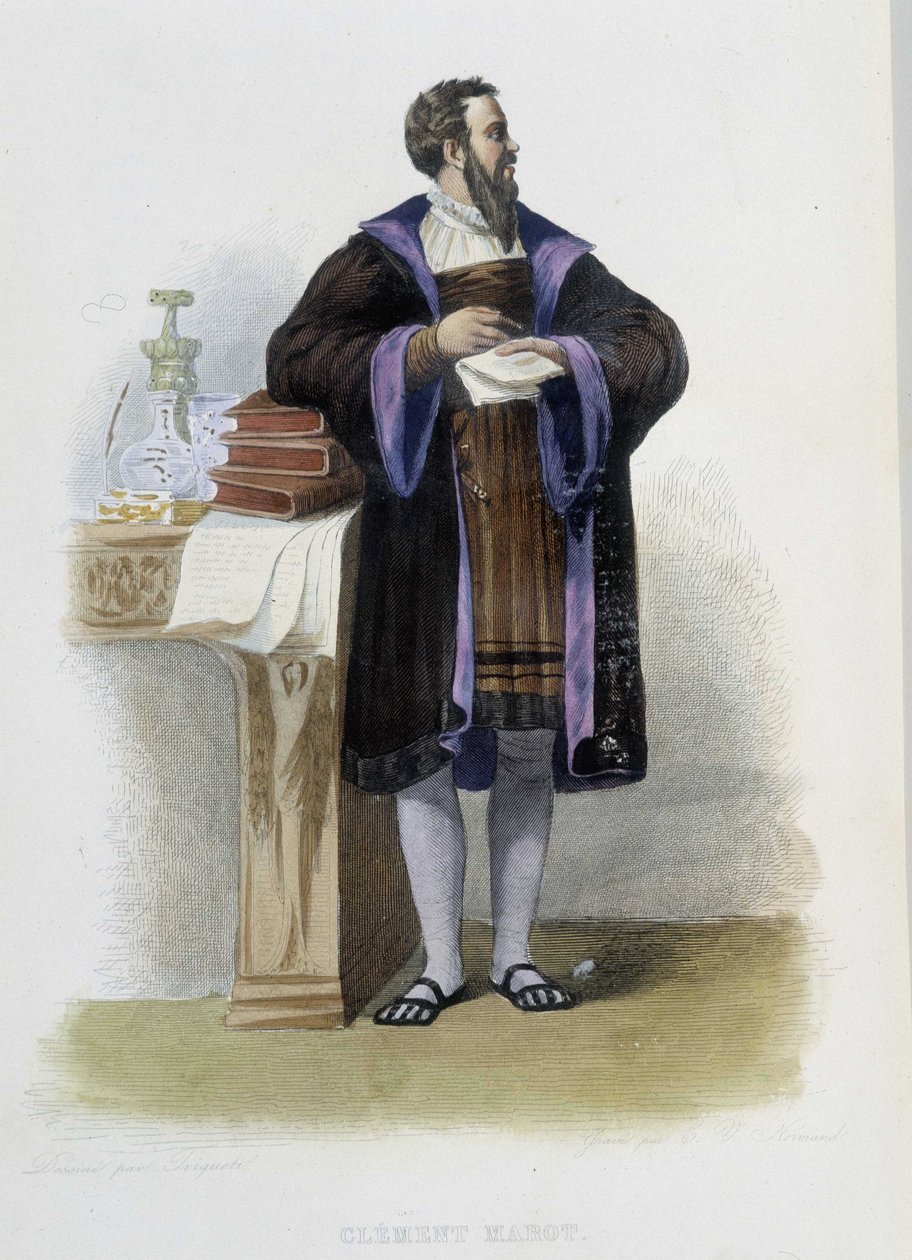 Portret van Clement des Marets genaamd Marot, Franse dichter (1496-1544) - in "Le Plutarque francais", Ed. Mennechet door French School