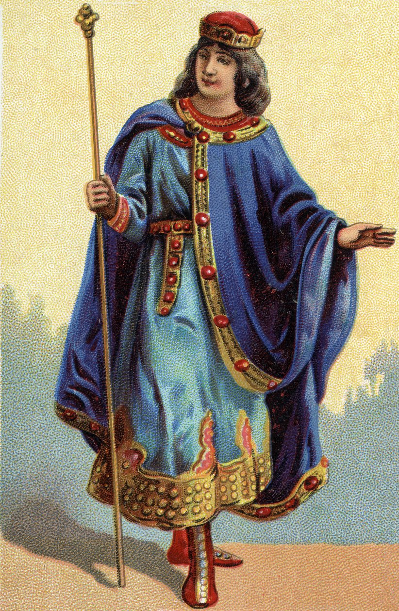 Portret van Dagobert II, koning van de Franken van 711 tot 716. Chromolithografie rond 1890 door French School