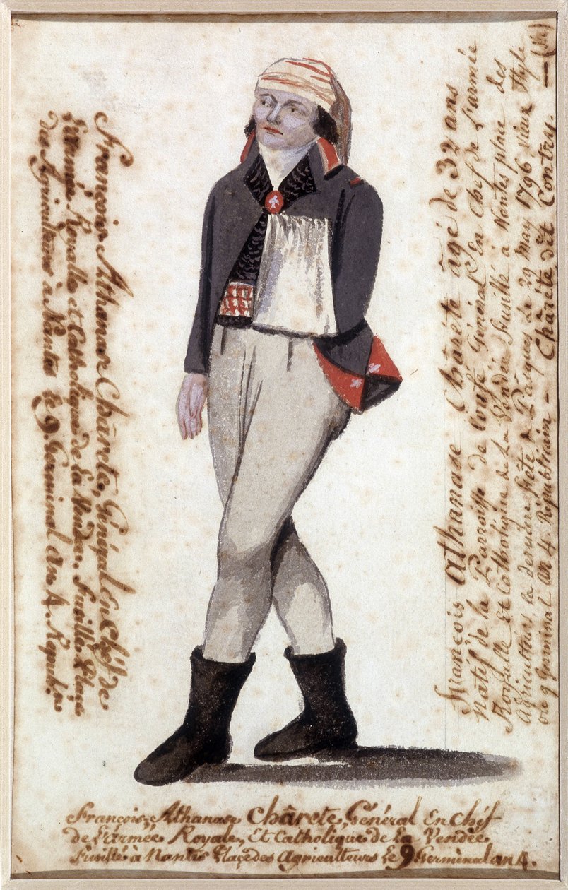 Portret van François Athanase de Charette de la Contrie (1763-1796), arm in een doek, royalistisch leider van de Vendée - Musée Dobrée, Nantes door French School