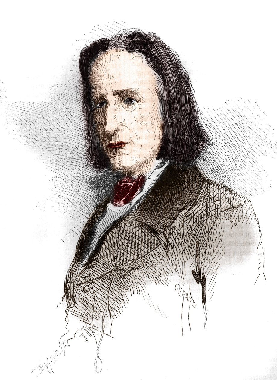 Portret van Franz Liszt, Hongaarse componist en pianist. Gravure uit 1865-1866. door French School