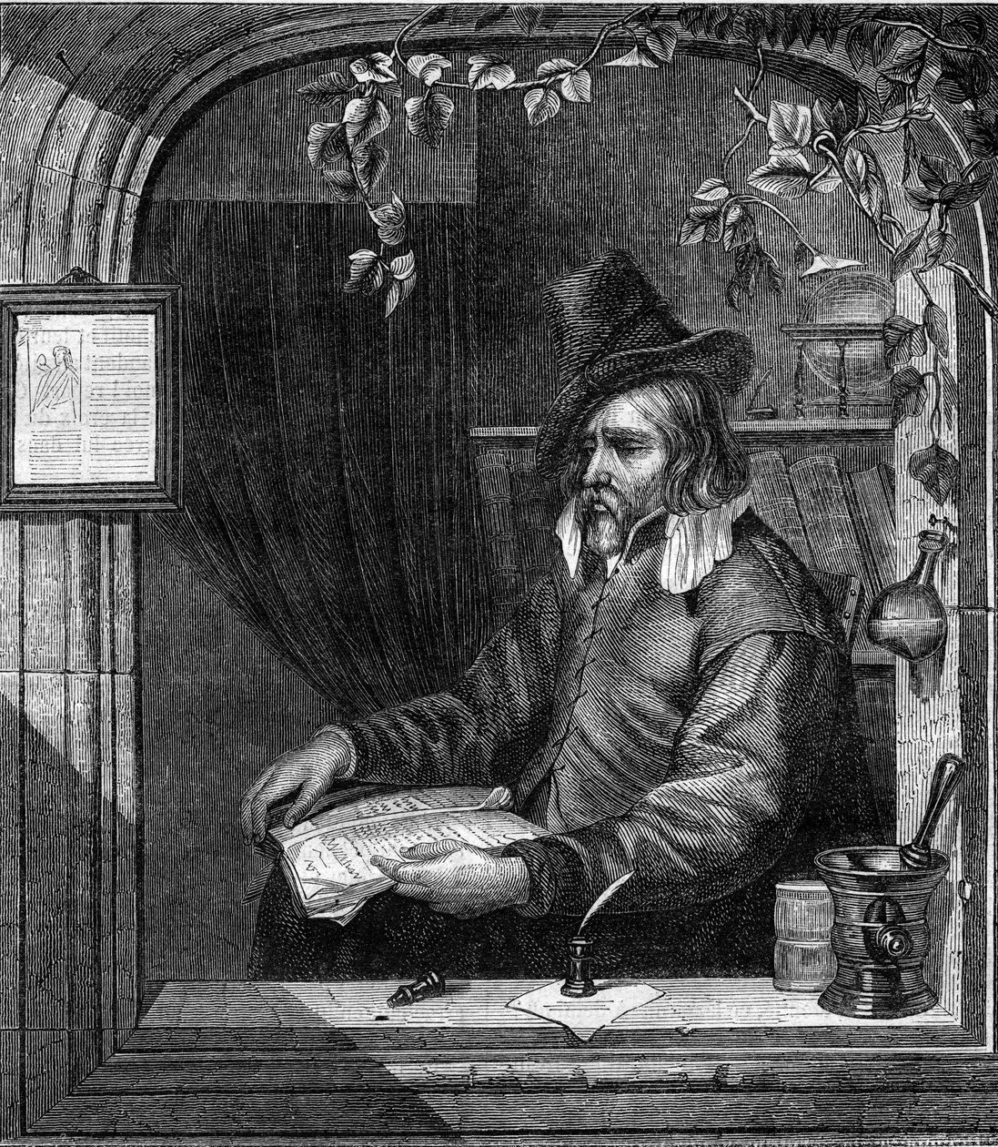 Portret van Giulio Genoino (Genovino), die samen met Tommaso Aniello, genaamd Masaniello (1622-1647) deelnam aan de opstand tegen de Spanjaarden in Napels in 1647. Gravure uit 1852. door French School