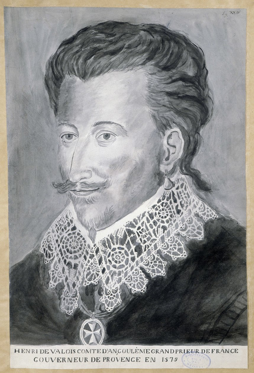 Portret van Henri de Valois, Graaf van Angoulême, Grootprior van Frankrijk, Gouverneur van Provence in 1579 door French School