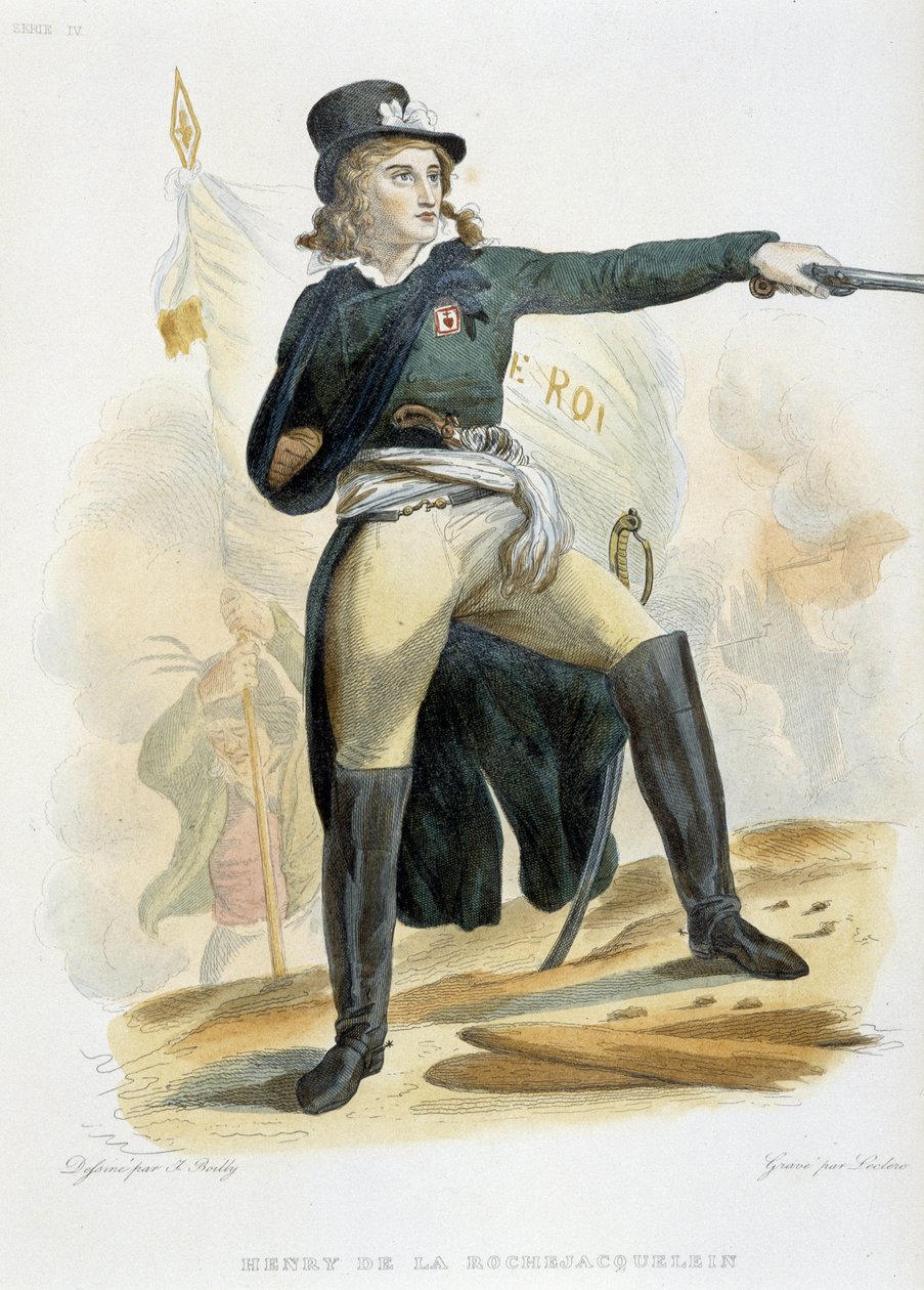 Portret van Henri du Vergier, Graaf van La Rochejaquelein (of Orchard de La Rochejacquelein) (1772-1794) met de vlag 