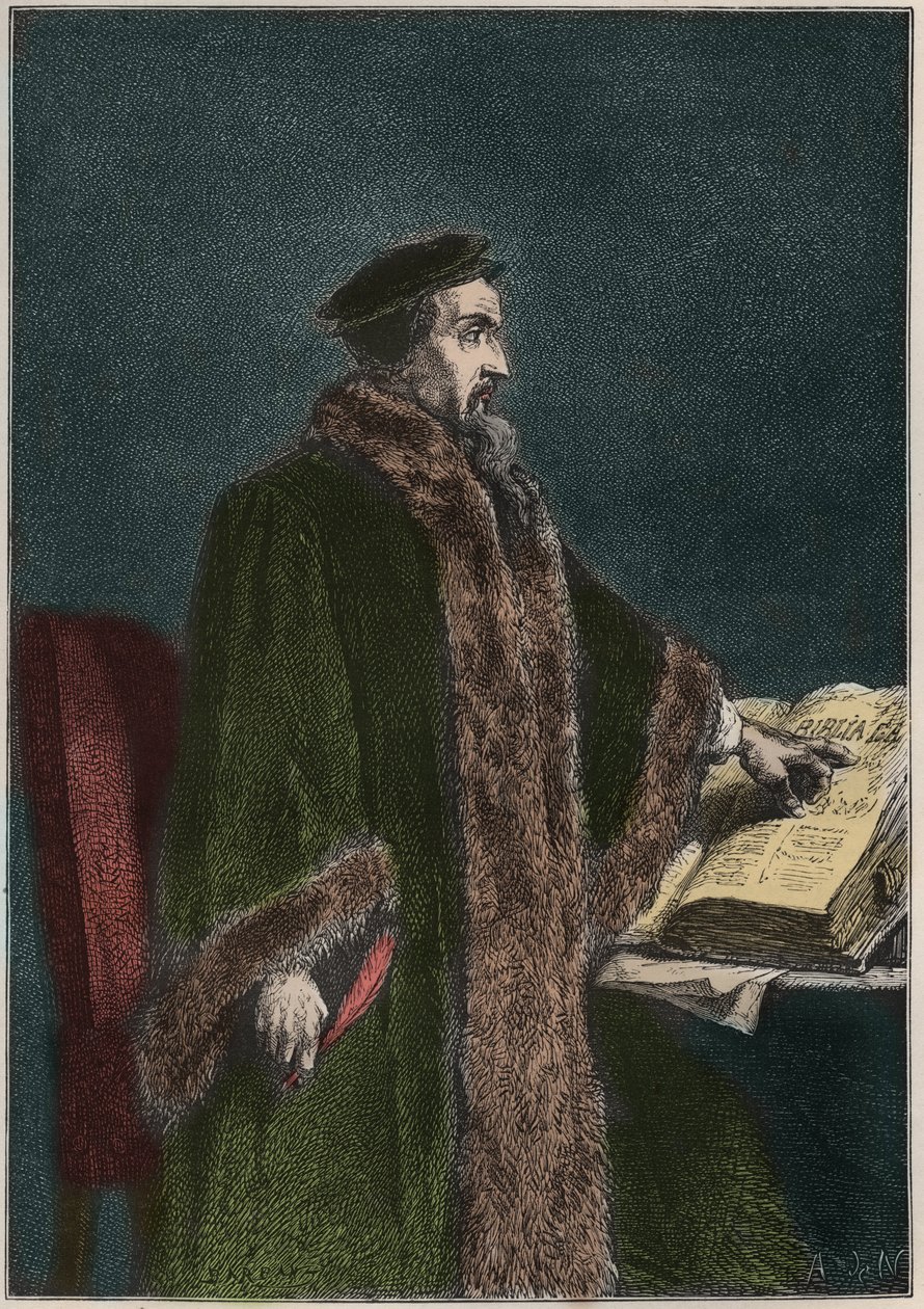 Portret van Jean Calvin (Jean Cauvin) (1509-1564), Franse religieuze hervormer en schrijver - John Calvin - gravure uit L