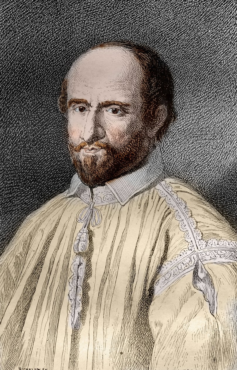 Portret van Jean Duvergier de Hauranne, abt van Saint-Cyran, Franse religieuze en theoloog Jansenist, gravure uit 