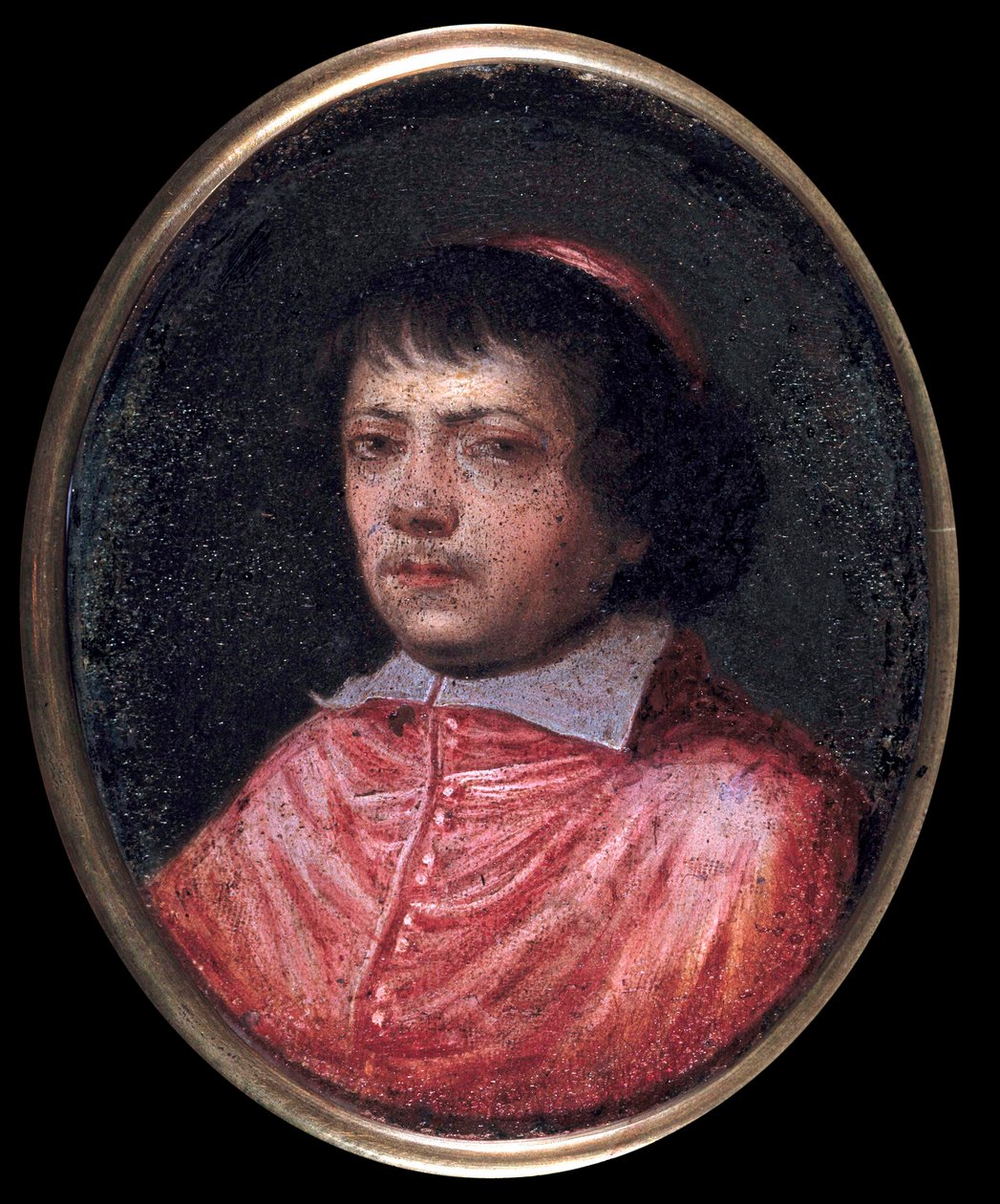 Portret van Jean Francois Paul de Gondi (1614-1679) Kardinaal de Retz, Coadjutor van de Aartsbisschop van Parijs, Kardinaal in 1651. Miniatuurschilderij uit de 17e eeuw. Chantilly, Condé Museum door French School