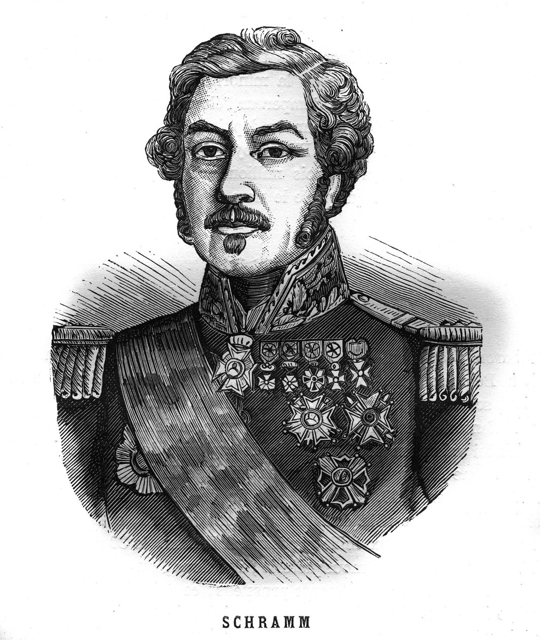 Portret van Jean Paul Adam Schramm (1789-1884) Franse generaal. Gravure in 