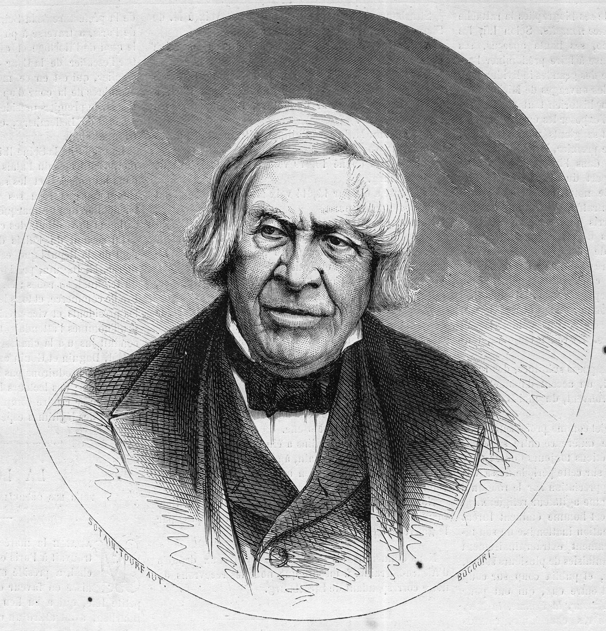 Portret van Jules Michelet (1798-1874), Franse historicus en schrijver. Gravure in "Le Monde Illustré" n°879 van 14 februari 1874. door French School
