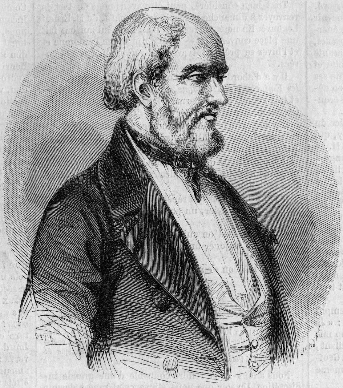 Portret van Louis Garneray (1783-1857), Franse zeeman, schilder en maritiem historicus. Gravure in 