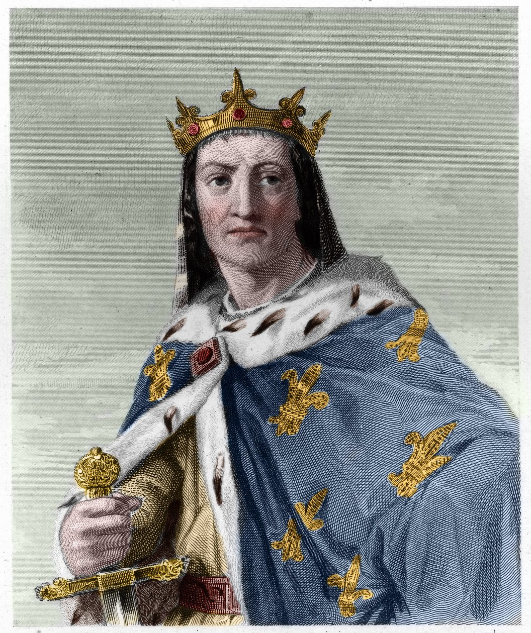 Portret van Lodewijk VIII (1187 - 1226), koning van Frankrijk - in "Histoire des Francais" door Lavallee, gravure, sd. door French School