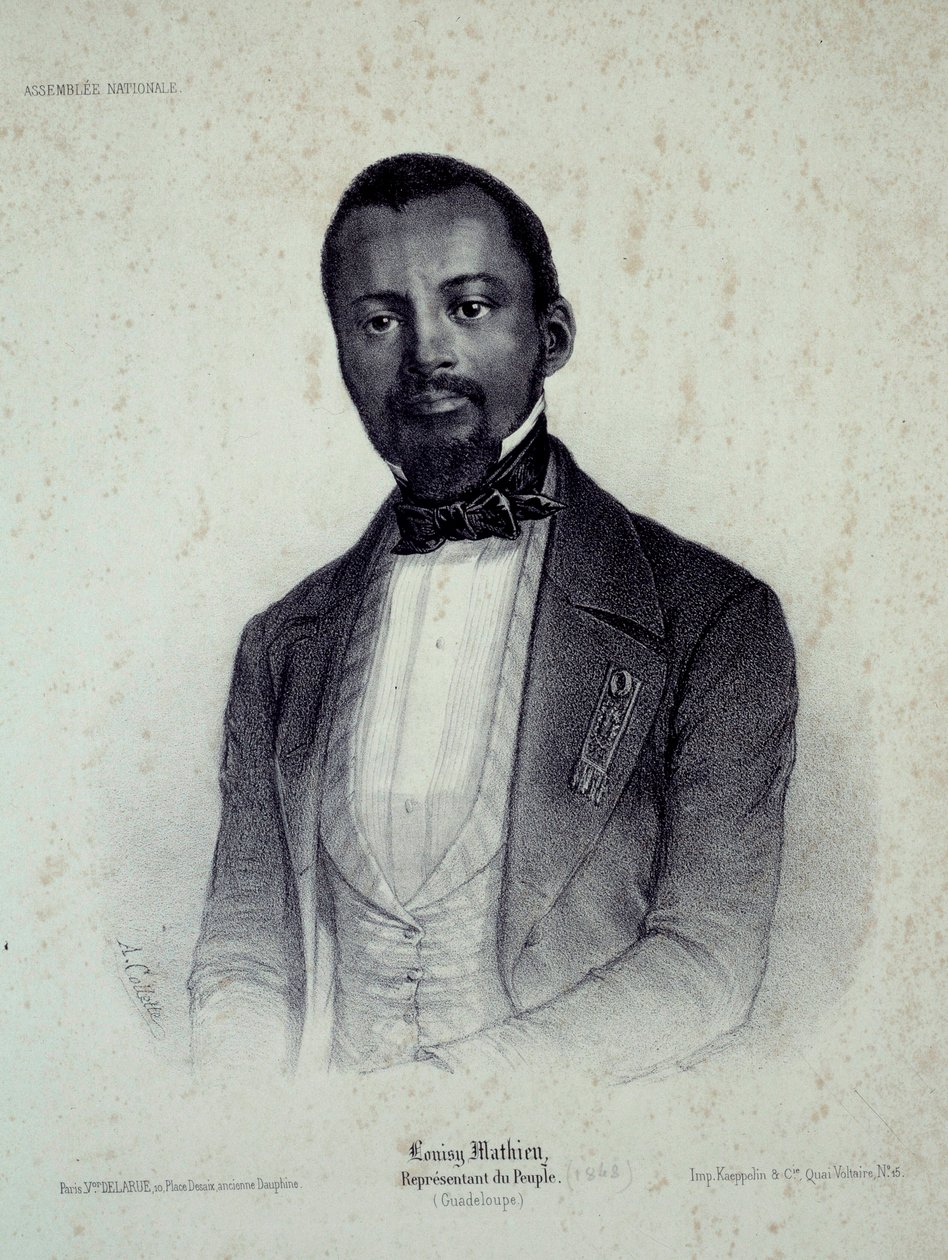 Portret van Louisy Mathieu (1817-1874), voormalige slaaf en afgevaardigde van Guadeloupe. Gravure uit de 19e eeuw door French School