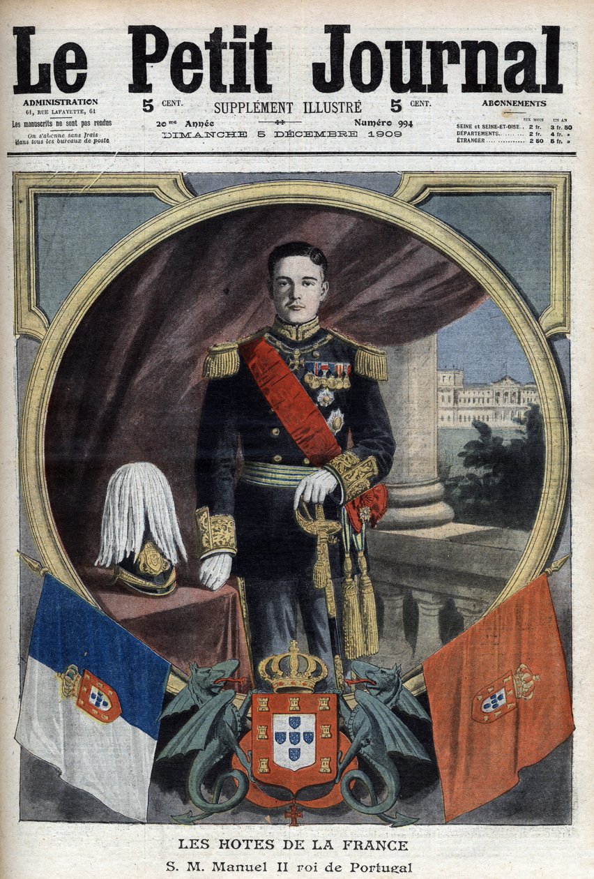 Portret van Manuel II, koning van Portugal (1889-1932) tijdens zijn bezoek aan Parijs (