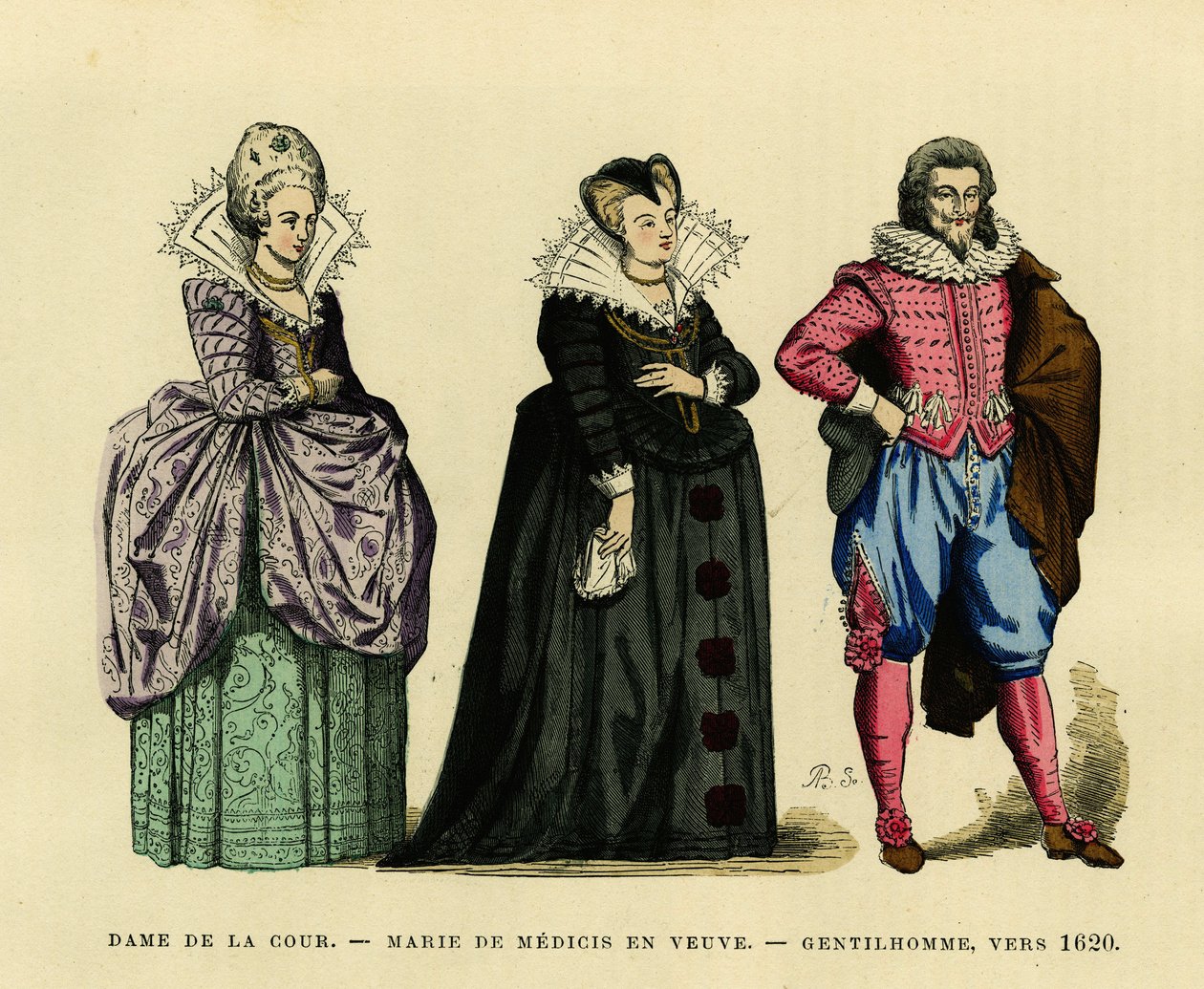 Portret van Marie de Medicis (1573-1642), koningin van Frankrijk, in weduwegewaad, omringd door een hofdame en een heer, circa 1620 door French School