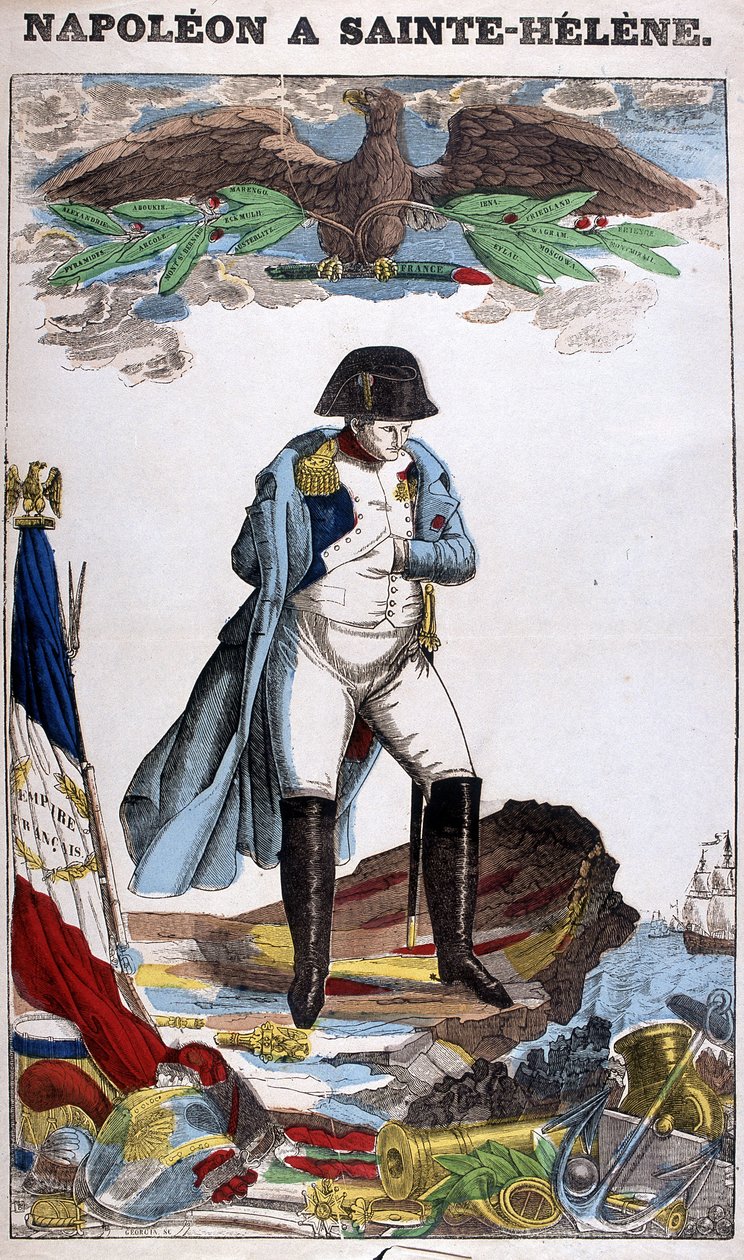 Portret van Napoleon Bonaparte op Sint-Helena. Afbeelding van Epinal door French School