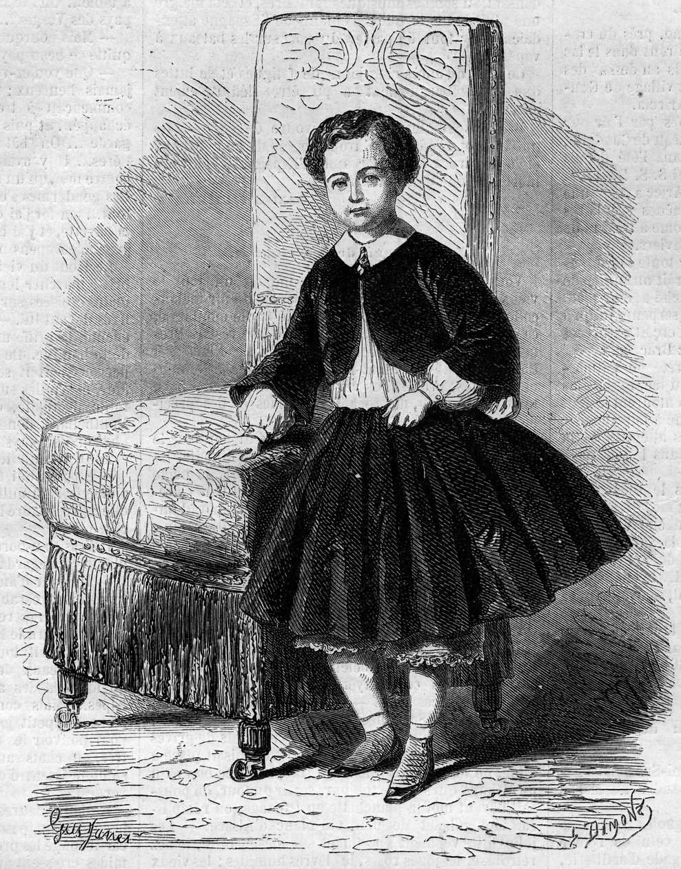 Portret van Napoleon Eugene Louis Jean Joseph Bonaparte (1856-1879), bekend als Prins Imperial, zoon van Napoleon III. Gravure in 