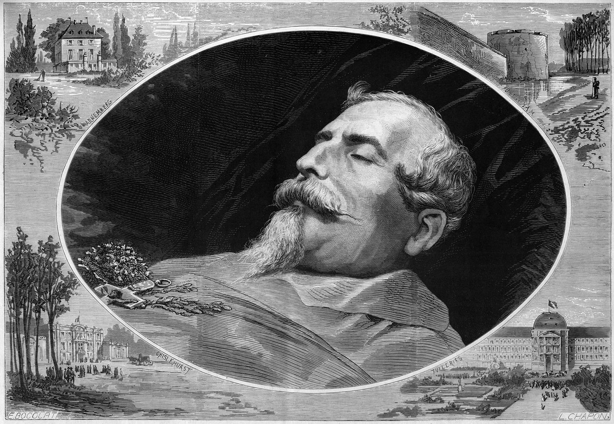 Portret van Napoleon III (1808-1873), op zijn sterfbed door French School